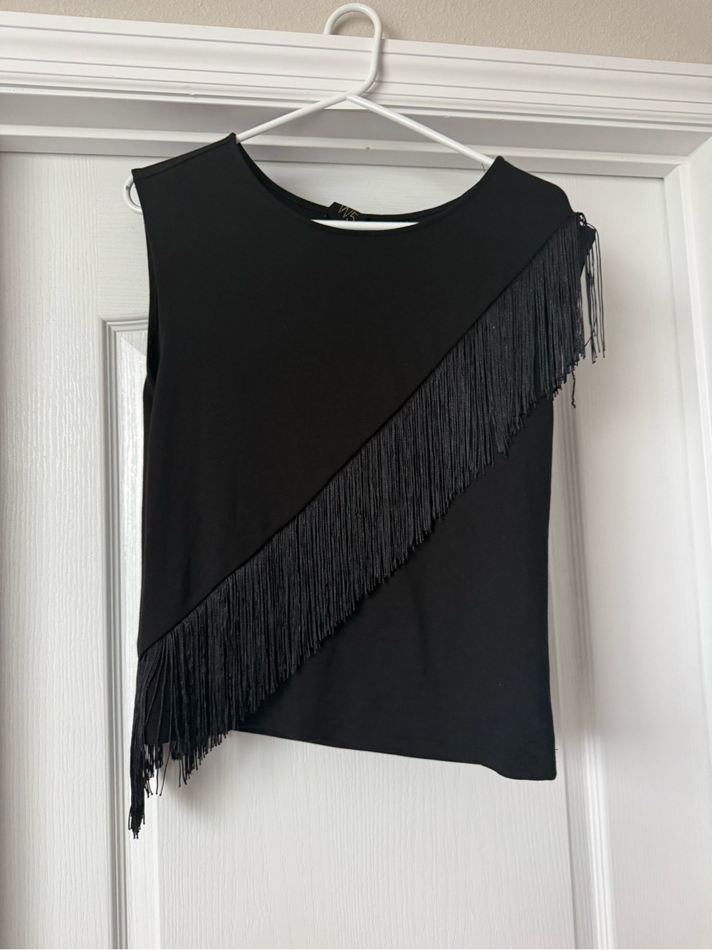 W5 Black Asymmetrical Fringe Sleeveless Top Festival Going Out Size M